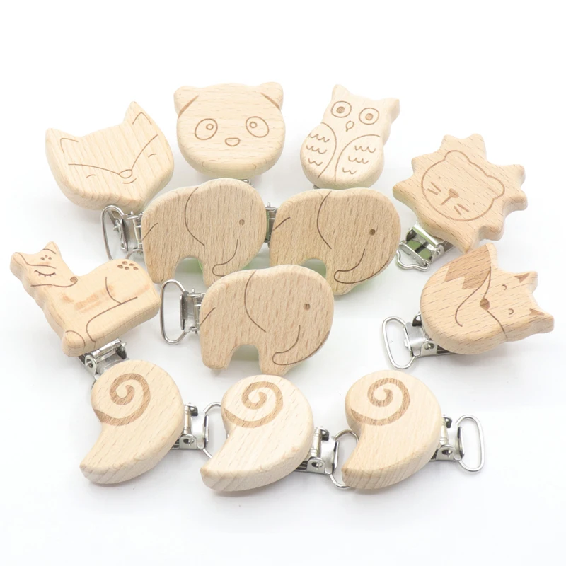 5Pcs Nipple Chain Accessories Modelling Beech Pacifier Clips BPA Elephant Fox Wolf Deer Owl Shaped DIY Accessories For Baby