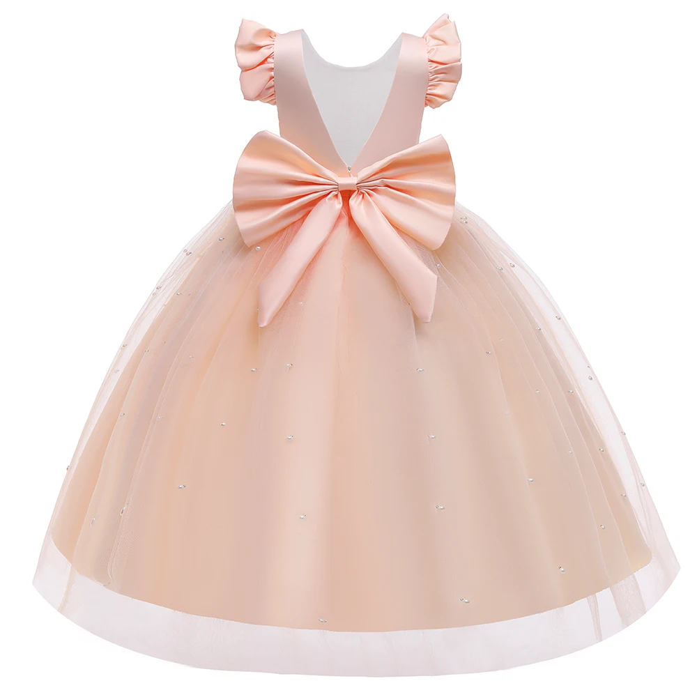 Teen Big Bow Girls Princess Dresses for damigelle d\'onore Kids Party Dress for Girl Beading Wedding Prom Pageant Dress Gown 5-14 anni