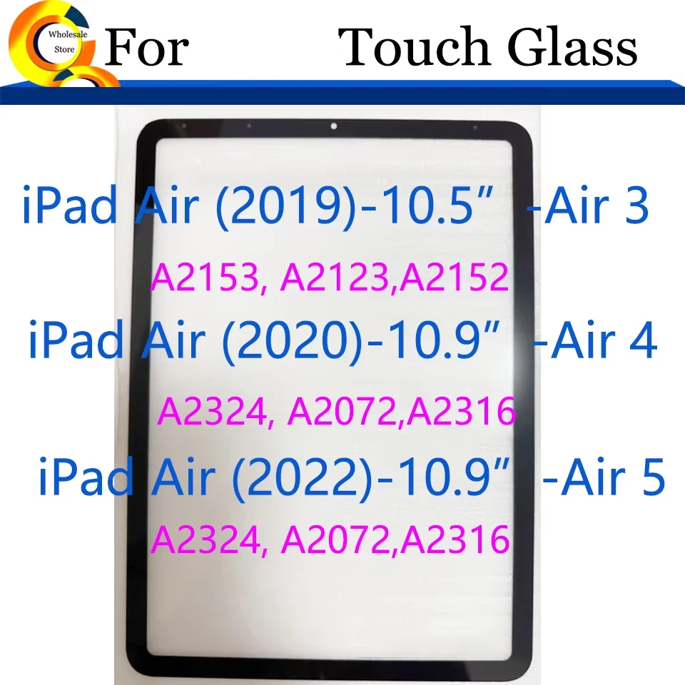 

10 шт. \ лот для iPad Air 4, передний сенсорный экран, внешняя стеклянная панель для iPad Air5, планшета, ЖК-передняя панель для Air3 с OCA