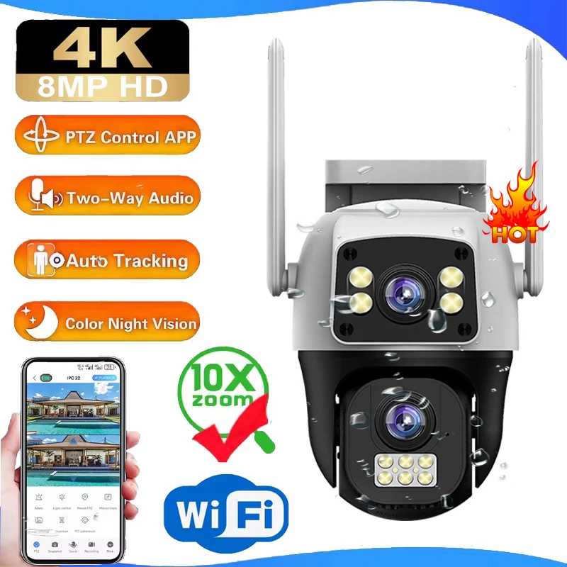 

V380 Pro WIFI камера наблюдения 4K уличная PTZ водонепроницаемая камера видеонаблюдения слежения за человеком защита IP-камера ночного видения