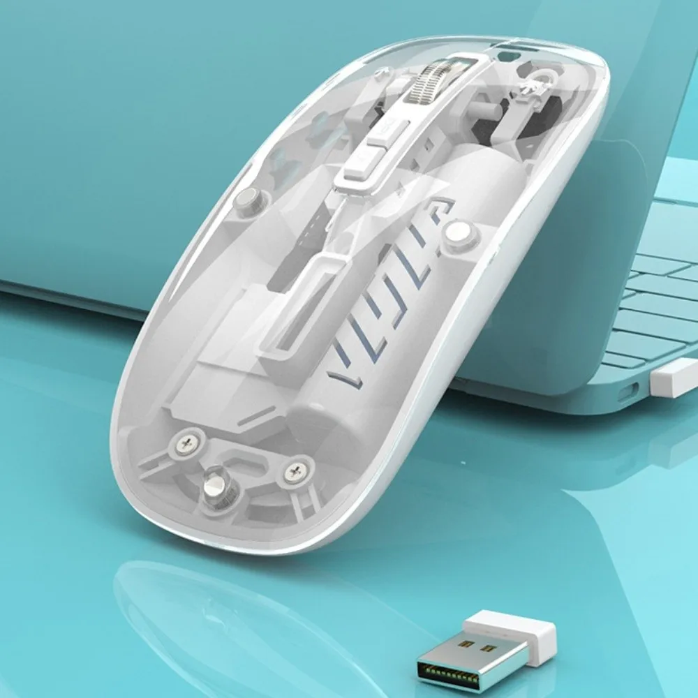 Bluetooth 2.4G Wireless Mouse Transparent Dual Mode Laptop Wireless Mouse Rechargeable Portable Rechargeable Mouse Office/Home
