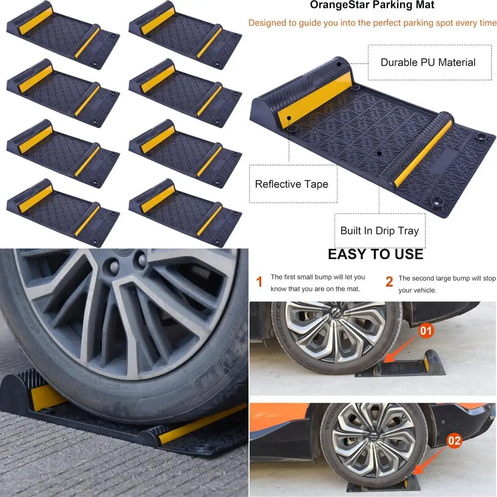 سجادات دليل ركن السيارة شديدة التحمل مكونة من 8 قطع مع خطوط عاكسة لسلامة المرآب والمساحات الخارجية #1