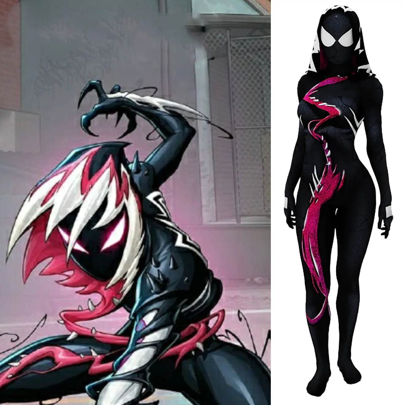 

Marvel Cosplay Venom Spiderwoman Costume Gwen Stacy Girls 3D Printed Spandex Bodysuit Zentai Outfits Halloween Costume for Adult