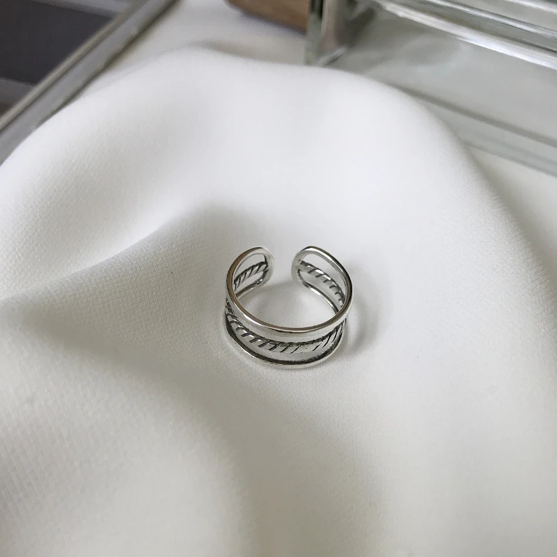 خاتم منقوش بثلاثة حبلا عتيق من الفضة عيار 925 النسخة الكورية تصميم عصري وبسيط هدية للفتيات خاتم أنيق للنساء #6
