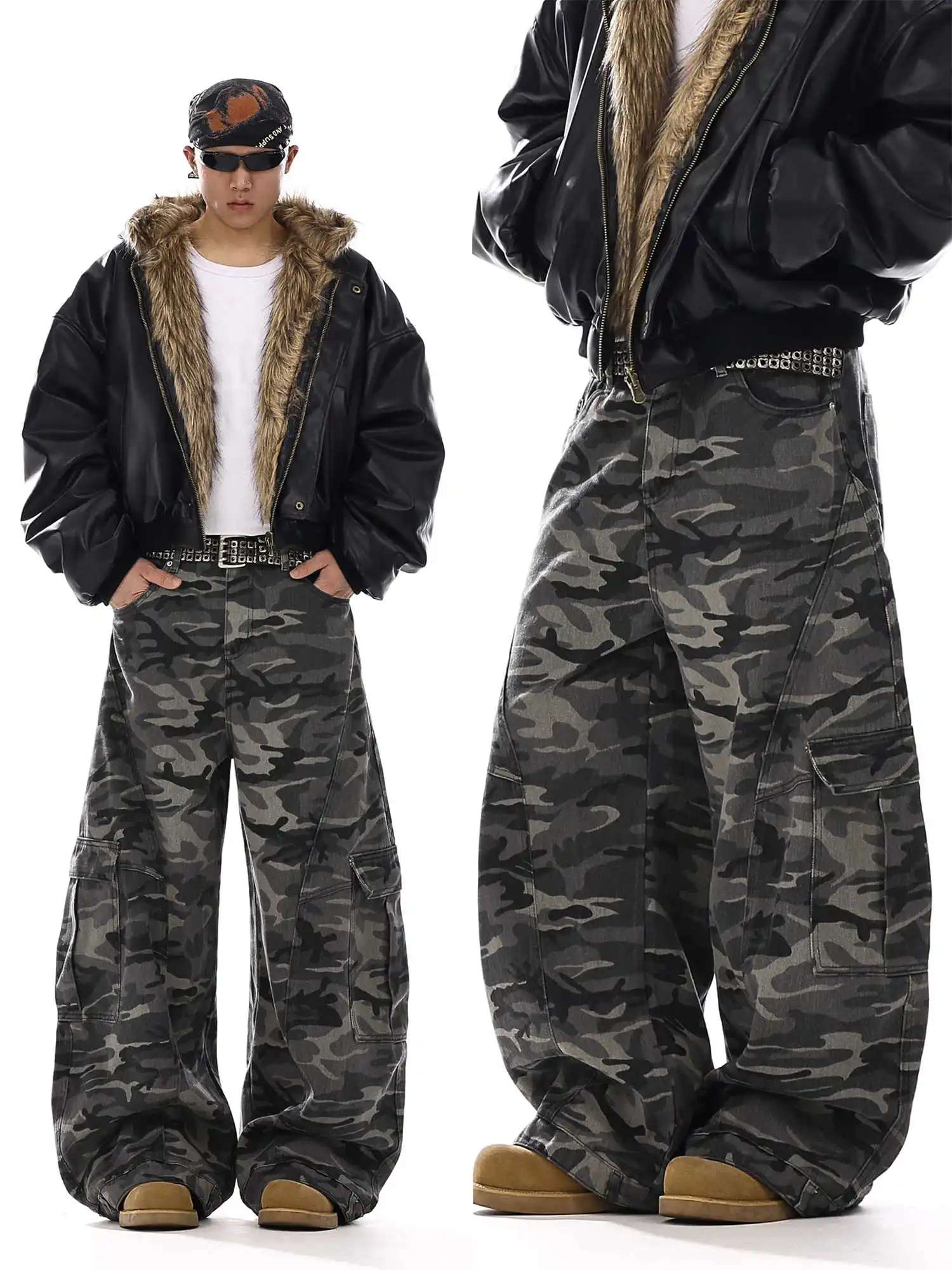 90s Vintage Men's Baggy Jeans American Style Y2K Denim Pants Wide Leg Office-to-Street Trousers Outdoor Streetwear Hip-Hop Pants