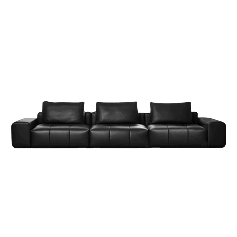 

Italian minimalist leather chocolate sofa first layer cowhide villa living room puff module large flat sofa combination