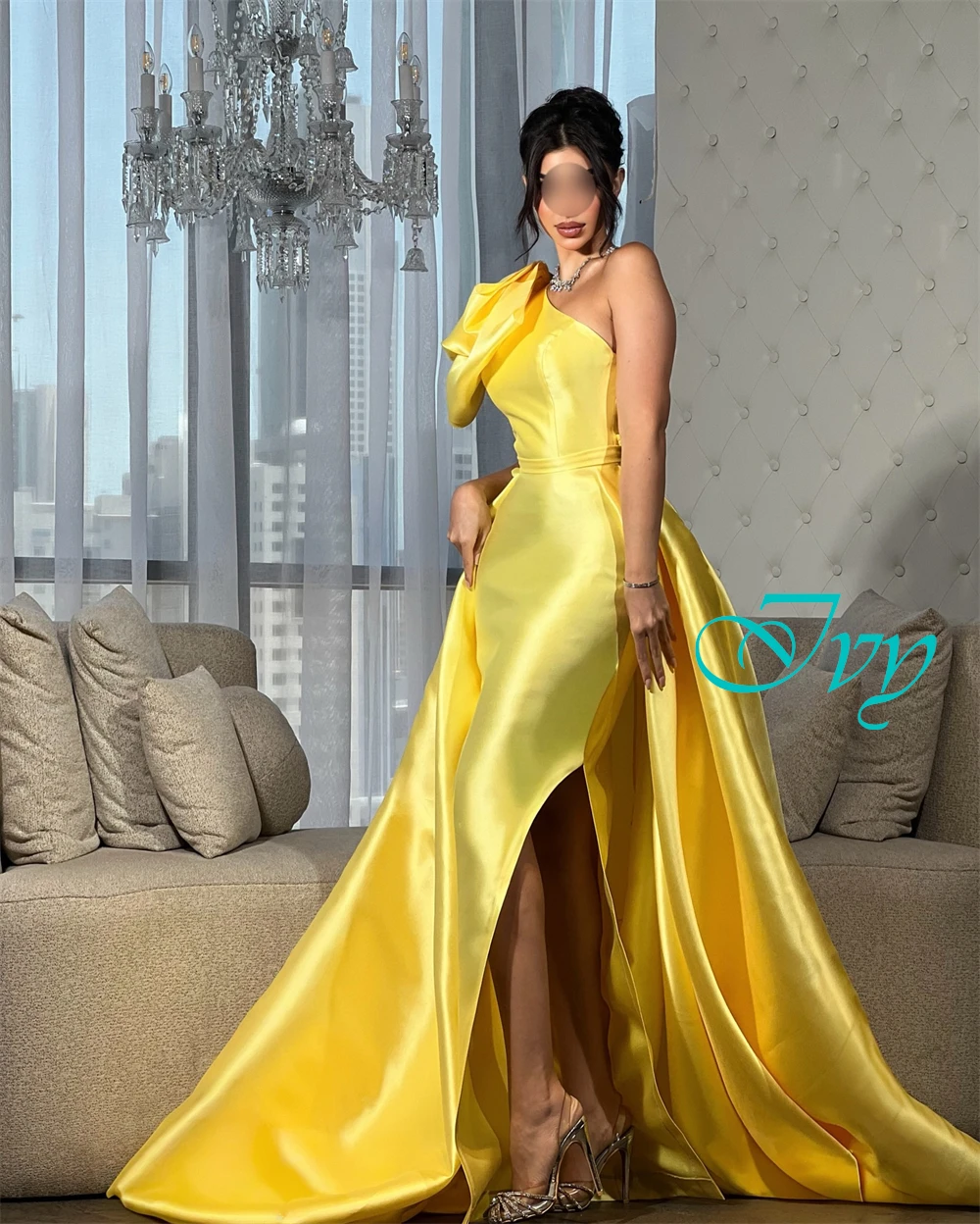 

Customized Elegant Satin One Shoulder Evening Dress Simple Flowers Prom Dresses Luxury Chapel Train Special Occasion Gowns