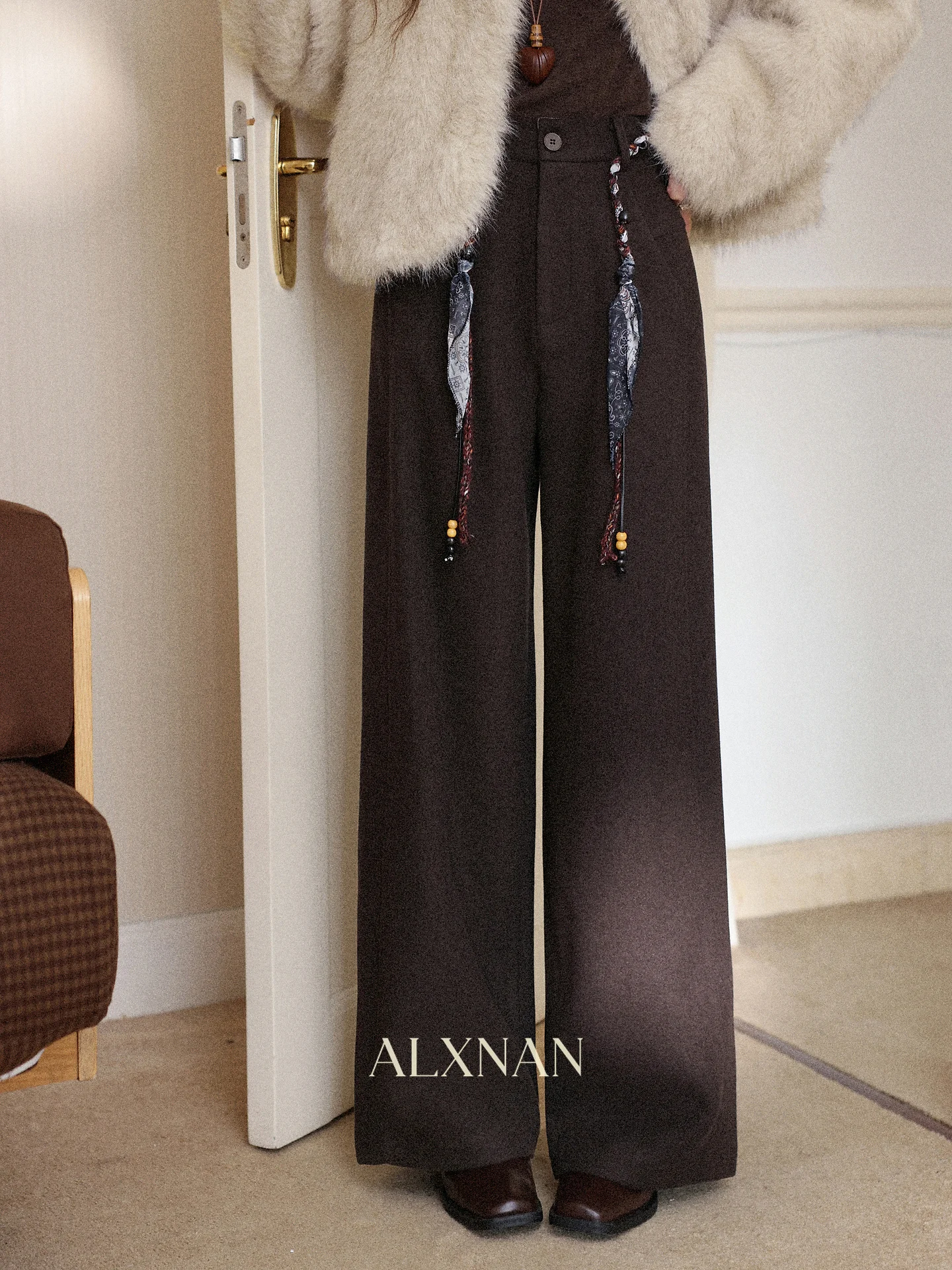 

South Deer Casual Pants Women's Autumn Winter High Waist Straight Leg Wide Leg Knitted Trousers Drapey Brown Straight Leg For...