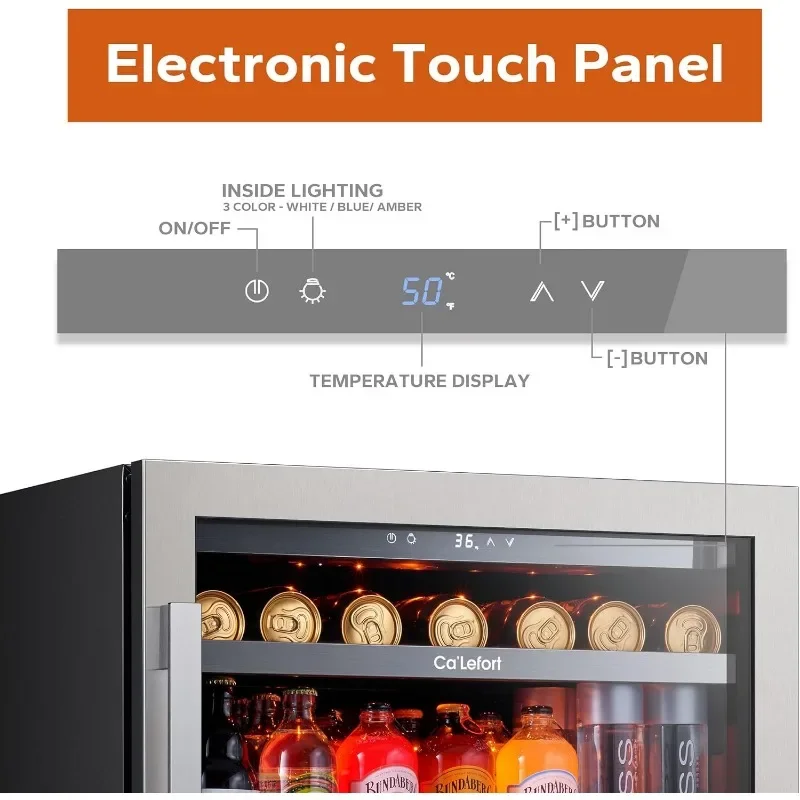Ca'Lefort 24 Inch Beverage Refrigerator, 180 Can 34°F -54°F Beverage Fridge, Drink Fridge with Glass Door 3 LED
