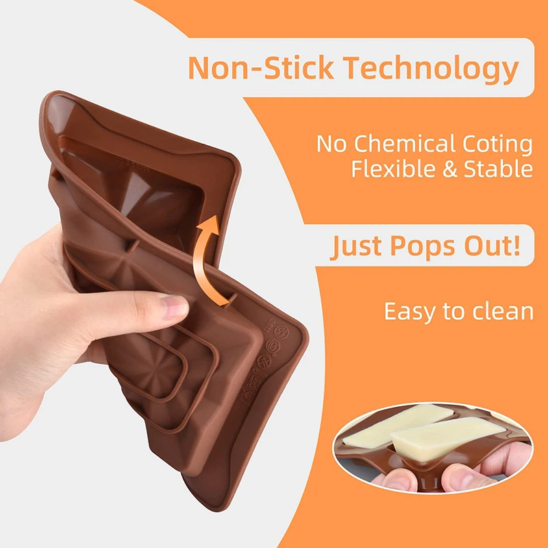 New 3d Silicone Chocolate Bar Mold Rectangle Break Apart Geometry Forms for Chocolate Candy Maker Mould for Cake Decoration