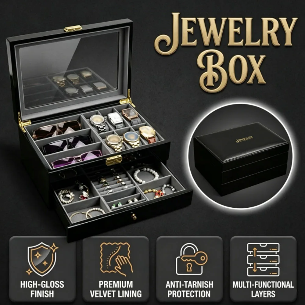 

Double-Layer Jewelry Watch Storage Box With Acrylic Glass High-end Display Organizer For Watches Glasses Necklaces Accessories