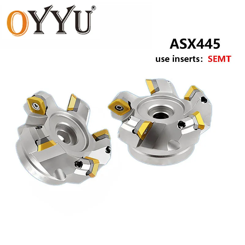 OYYU 45 Degree Milling Cutter Head CNC  ASX445 ASX 445 050A04R 063A05R 080A06R 100C07R 50 63 80 100 4T 5T Carbide Inserts SEMT