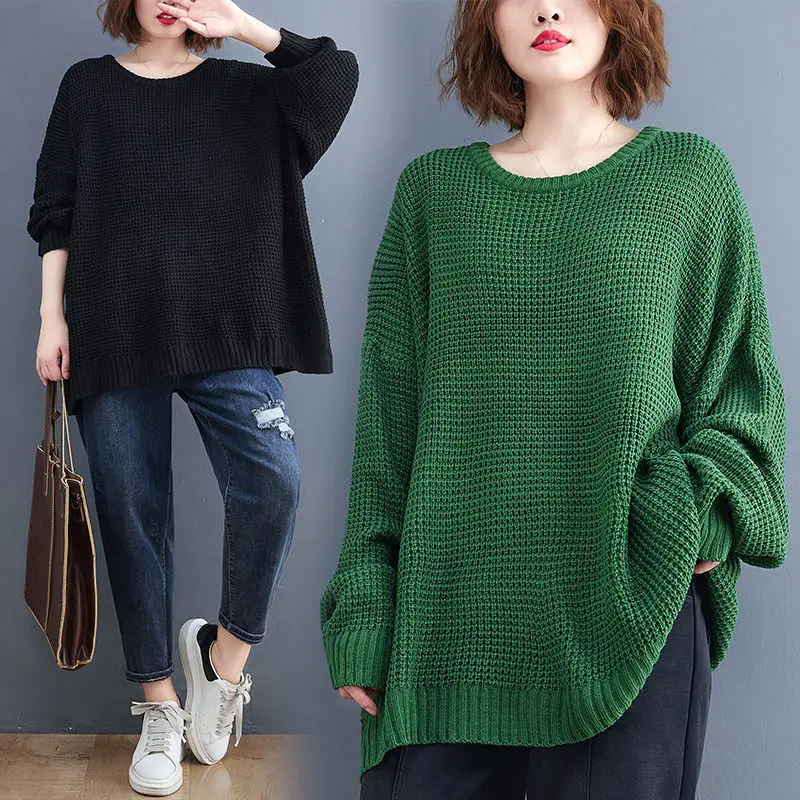 Retro Lazy Wind Thick Thread Sweater Women's Autumn Loosely Wearing Fashion Knit Shirt Round Neck Pullover Top h2298