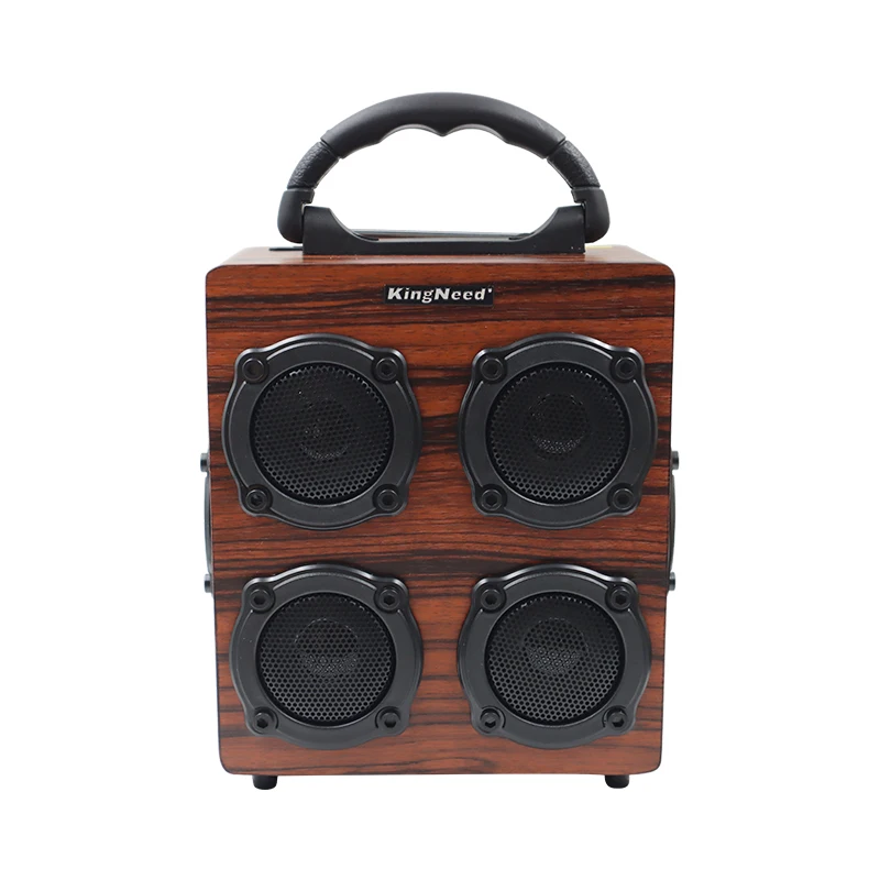 Kingneed A009 Multifunctional Wooden Bluetooth Speaker 4 Loudspeakers FM Radio TF Card USB AUX Microphone Inputs Karaoke Reverb