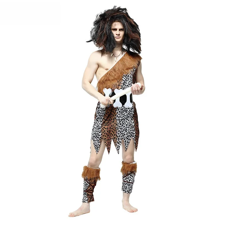 Adult Men's Wild Man Costume loween Cosplay Masquerade Par Role Play Leopard Print Performance Outfit Chinese Production
