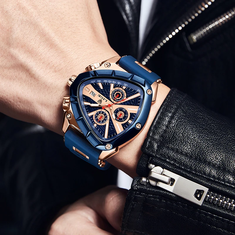 LIGE Luxury Fashion Quartz Man Watch cinturino in Silicone triangolo irregolare orologio da polso luminoso impermeabile creativo per uomo data automatica