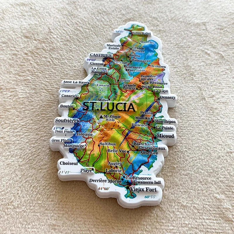 1pc, Saint Lucia travel Souvenirs Home Decor Items Arts and Crafts Gifts Map 3D stereo refrigerator magnet