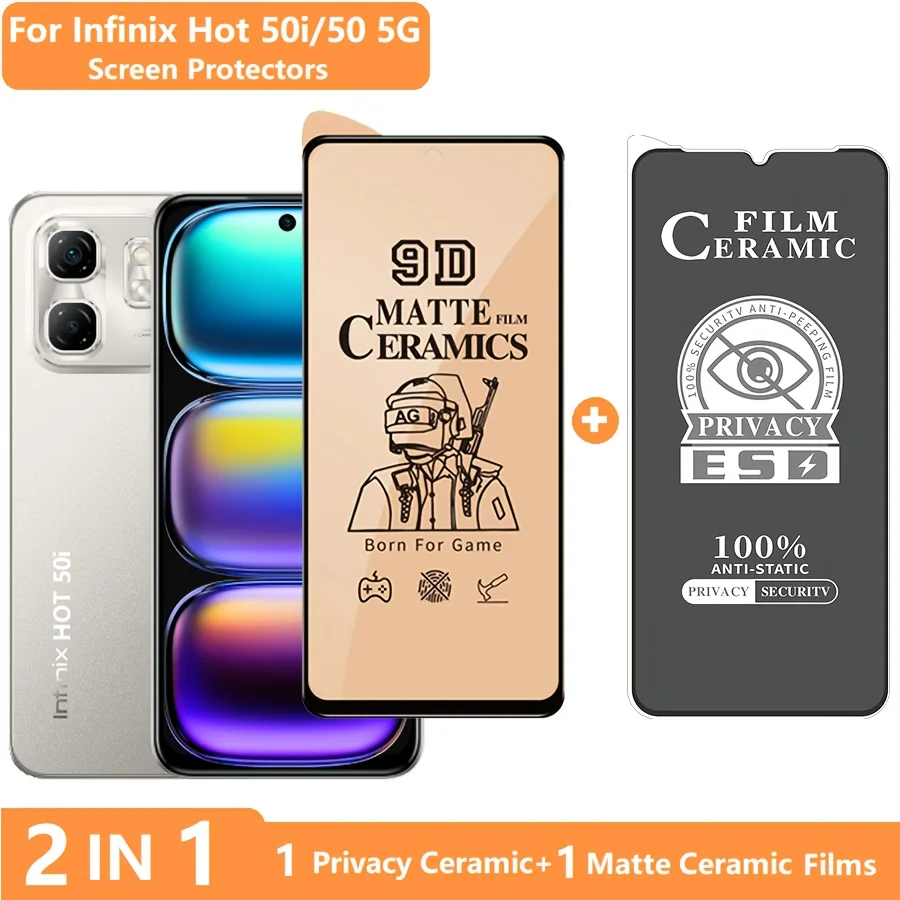 2-in-1 for Infinix Hot 50 / Hot 50pro Screen Protector Infinix Hot 50i Tempered Glass Privacy Film + Soft Ceramic Matte Film
