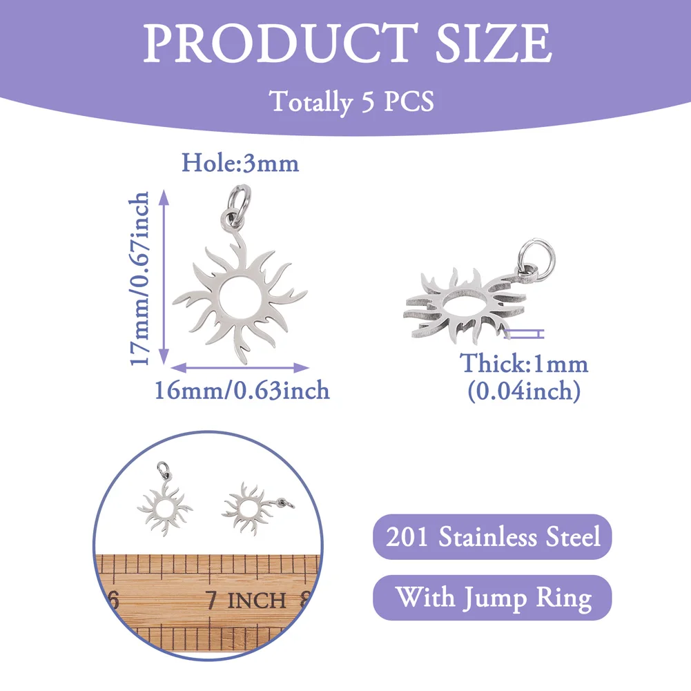 5 szt. 201 ze stali nierdzewnej Solar Eclipse wisiorek w kształcie słońca złoty Hollow Charm naszyjnik DIY brelok akcesoria do wyrobu biżuterii