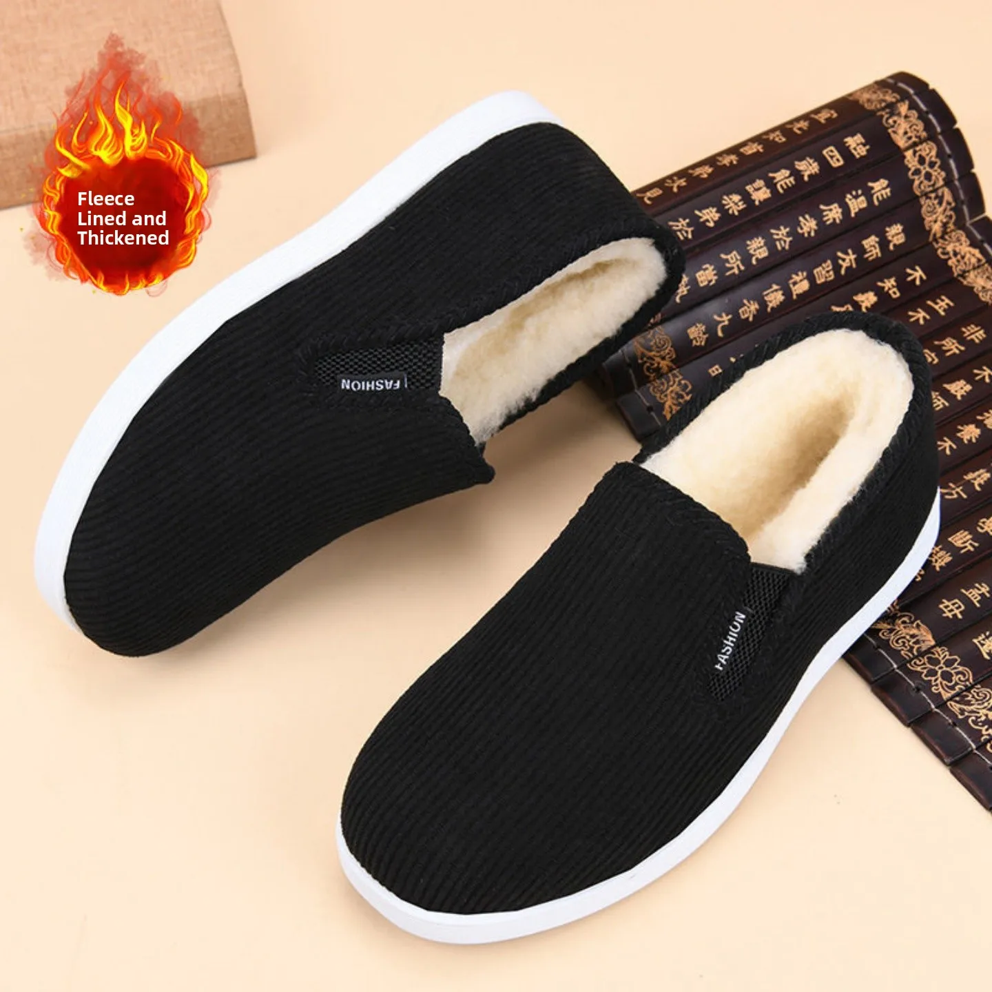 Men's Cotton Slippers Thickened Warmth Winter Anti-slip Easy-to-wear Beijing Old-style Boot round Toe Flat Heel PVC Outsole