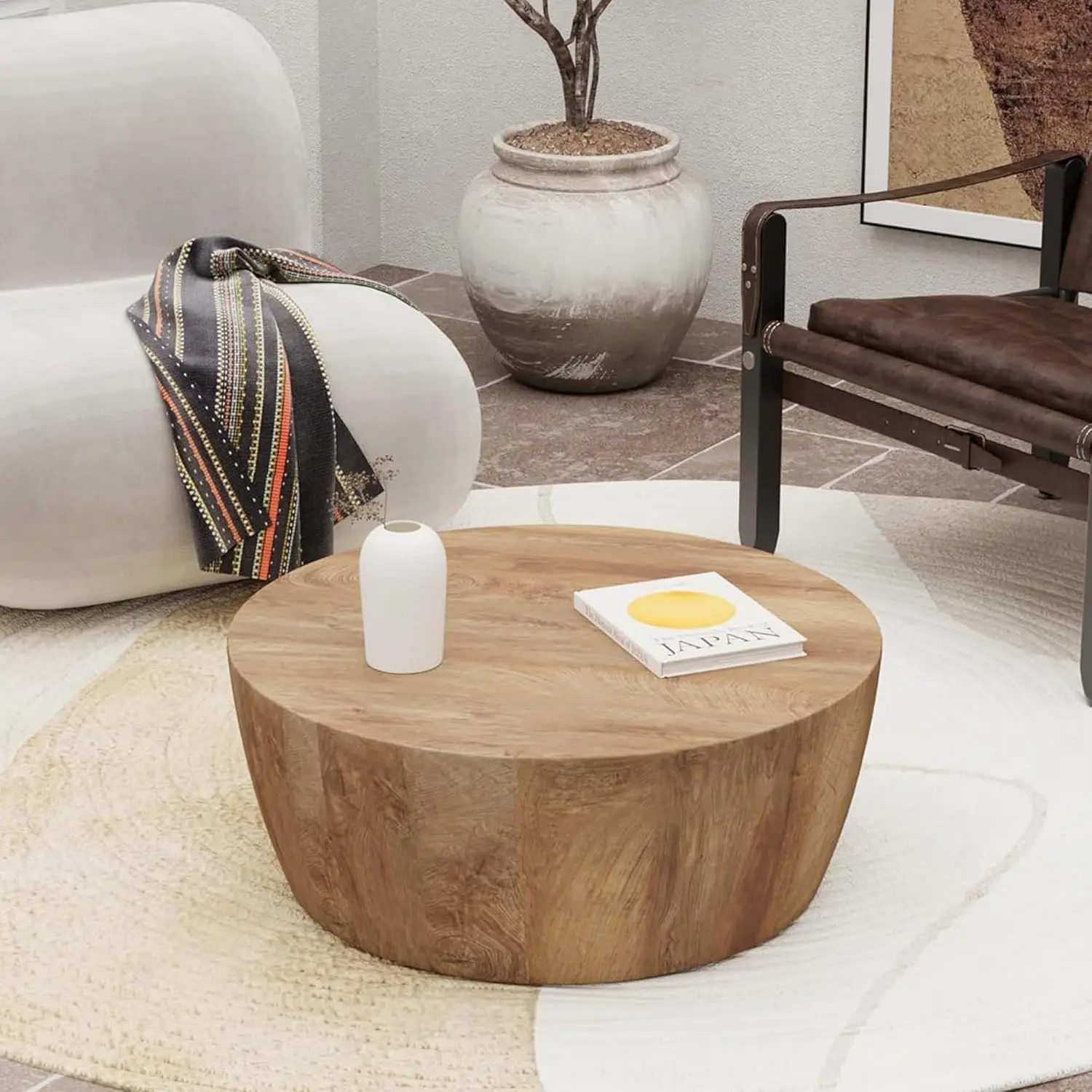 

Round Coffee Table, 29.52IN Wooden Coffee Tables for Living Room,Vintage Reversible Round Coffee Table, Mid Century, Customized