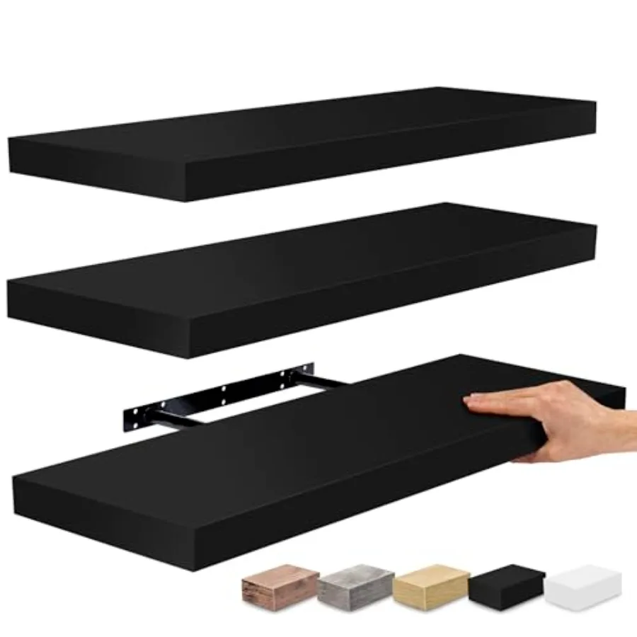 

24 Floating Wall Shelves for Bathroom Bedroom Kitchen Living Room - Black Floating Shelves with Invisible Brackets for Home Dec