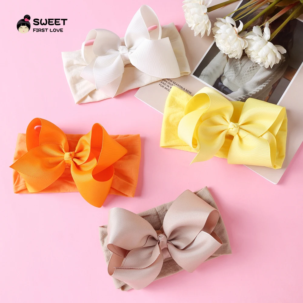 Grosgrain Ribbon Big Bownot Baby Headband For Newborn Girls Soft Nylon Elastic Headband For Kid Headwear Hair Accessories Gifts