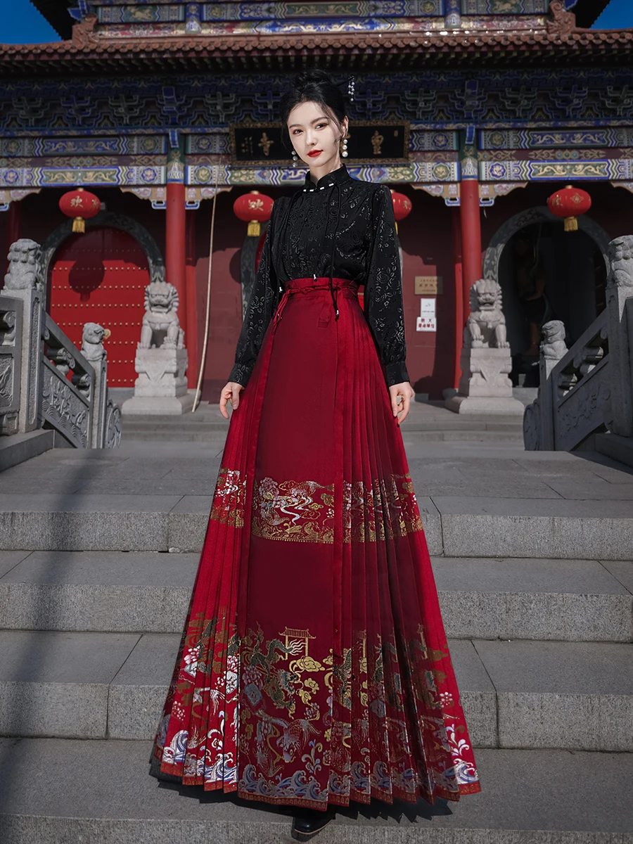 

Original Qiyue Remember Ming Dynas Hanfu Embroidered eup Flower Man Face Skirt Large Size Fat MM Golden New Chinese Sle