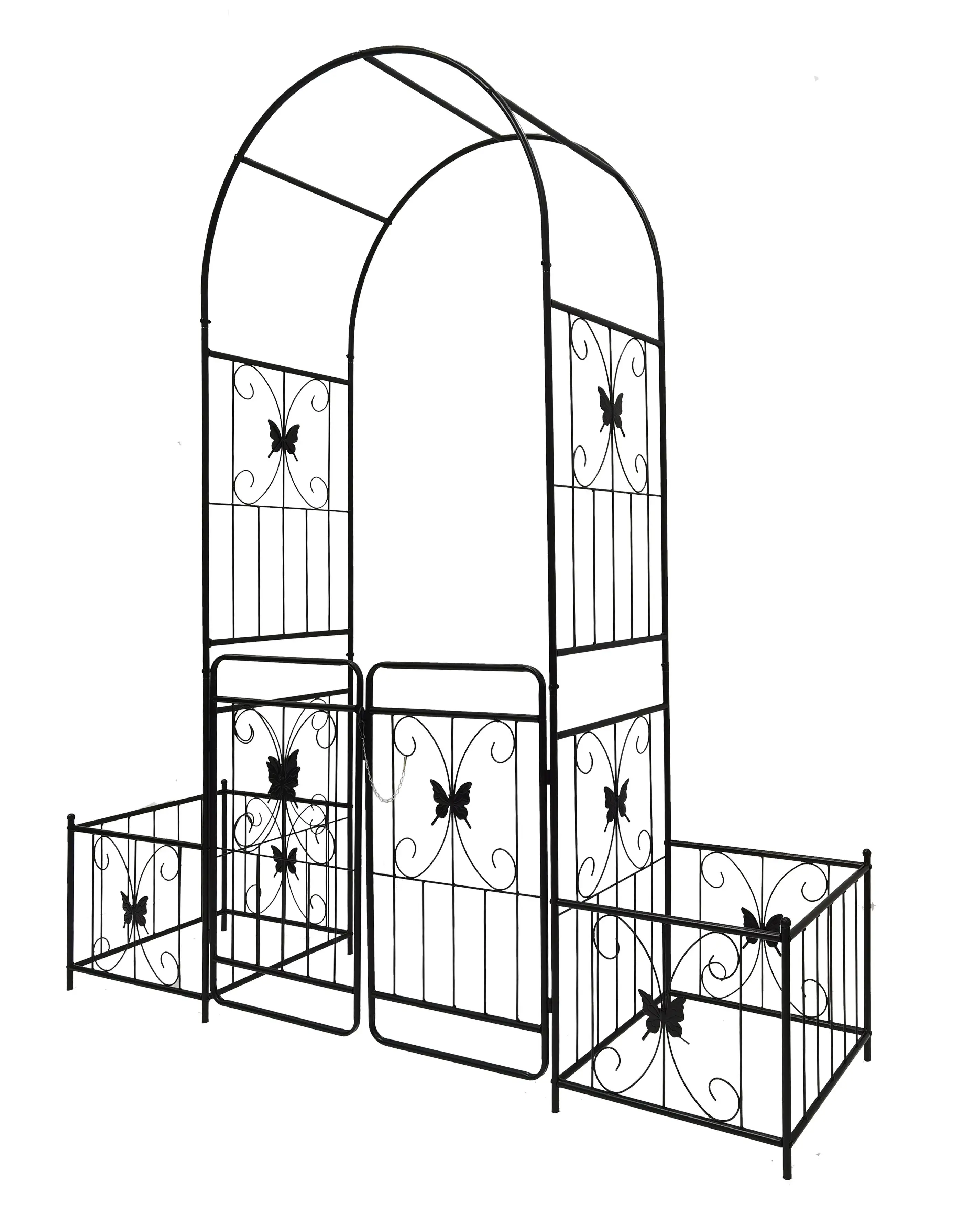 Black Metal Garden Arch with Gate - 79.5'' Wide x 86.6'' High for Climbing Plants and Roses