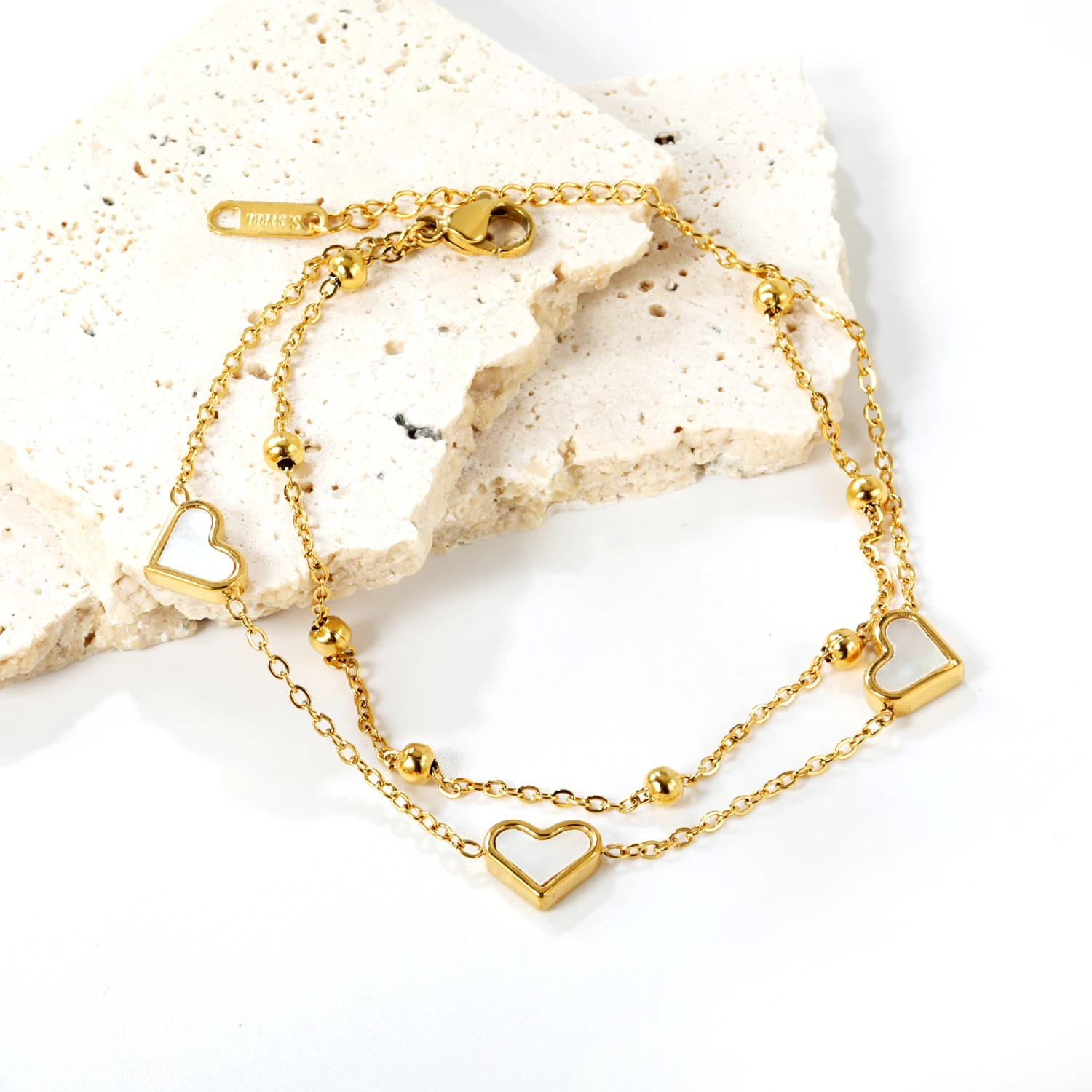 LUXUSTEEL Stainless Steel Heart Charms Bracelets Bangles For Women Golden Color Layers Link Chains Bracelets Wholesale Party