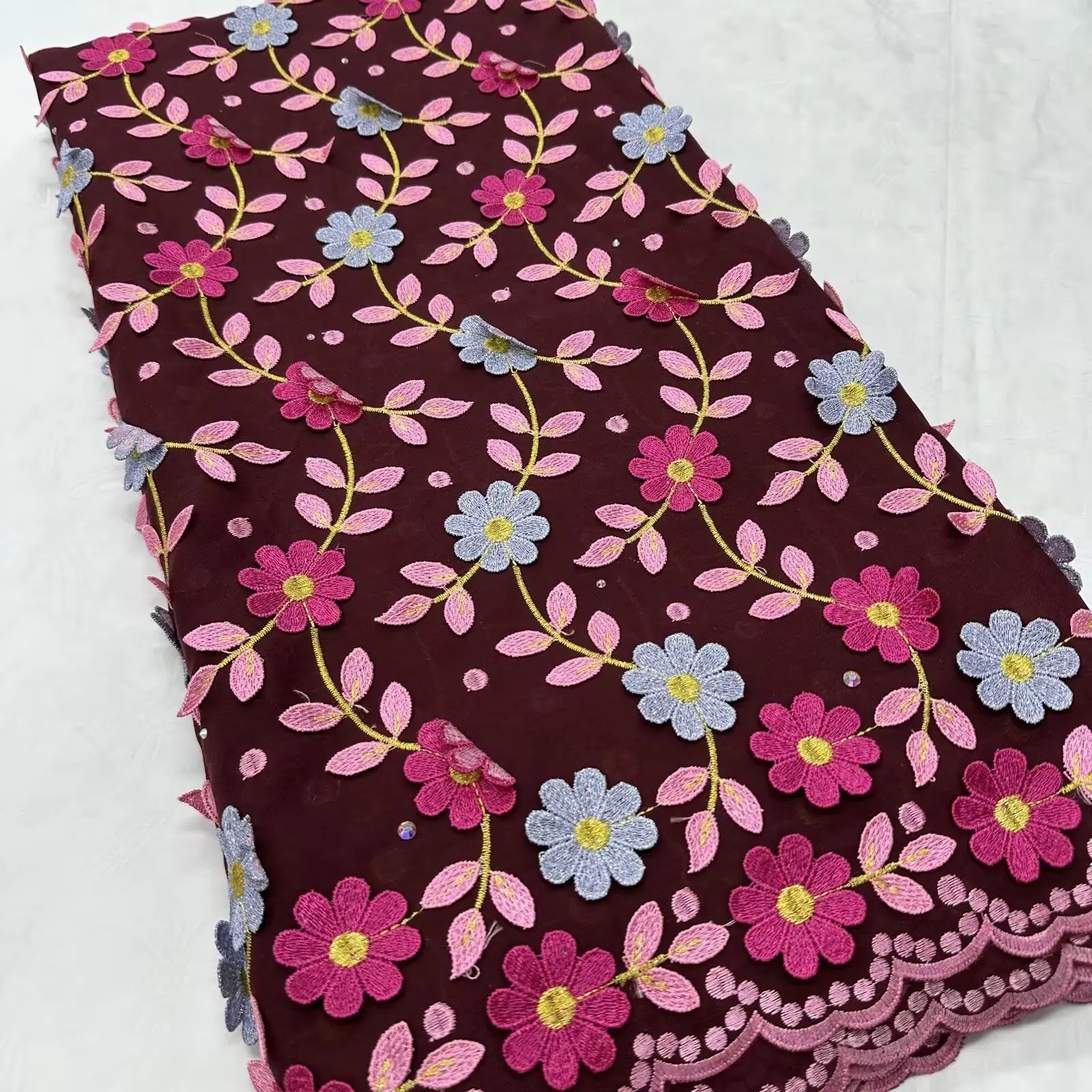 3d Fiori Applique Tessuto di pizzo di cotone Qualità Nigeriano Africano Svizzero Voile Tessuto di pizzo per cucire Le donne Festa di nozze Dr Hm94-1