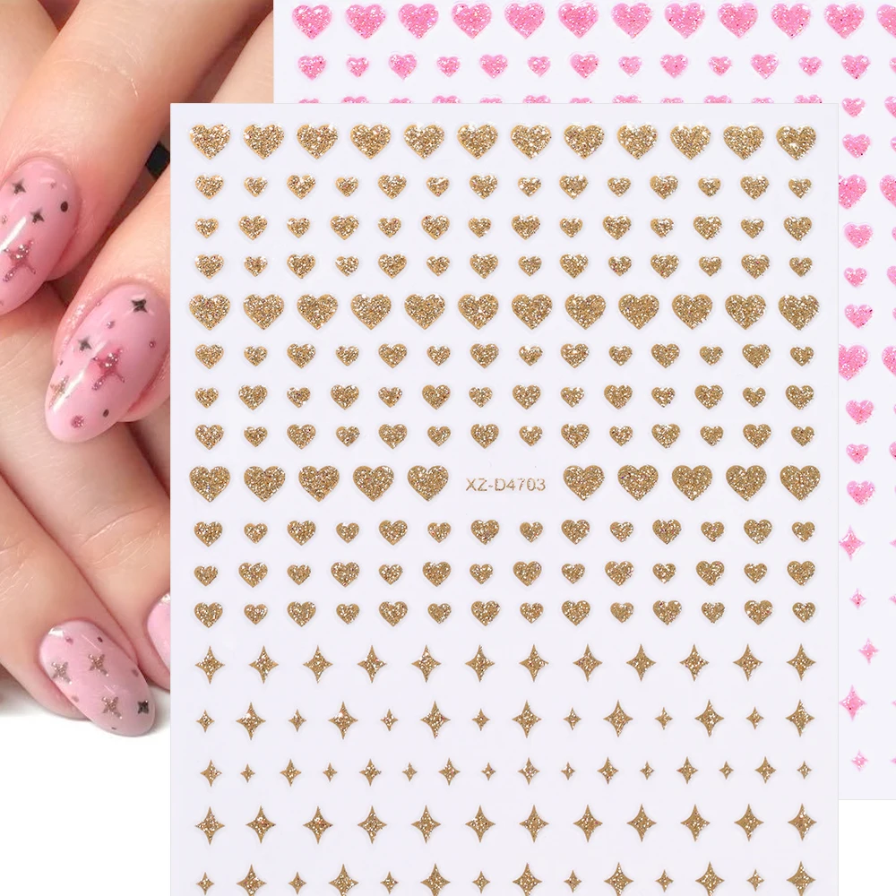 1Pc Glitter Love Heart Adesivo per unghie Rosso Rosa Viola Cuore Starlight Decalcomanie adesive Cursori di San Valentino Decorazione per manicure