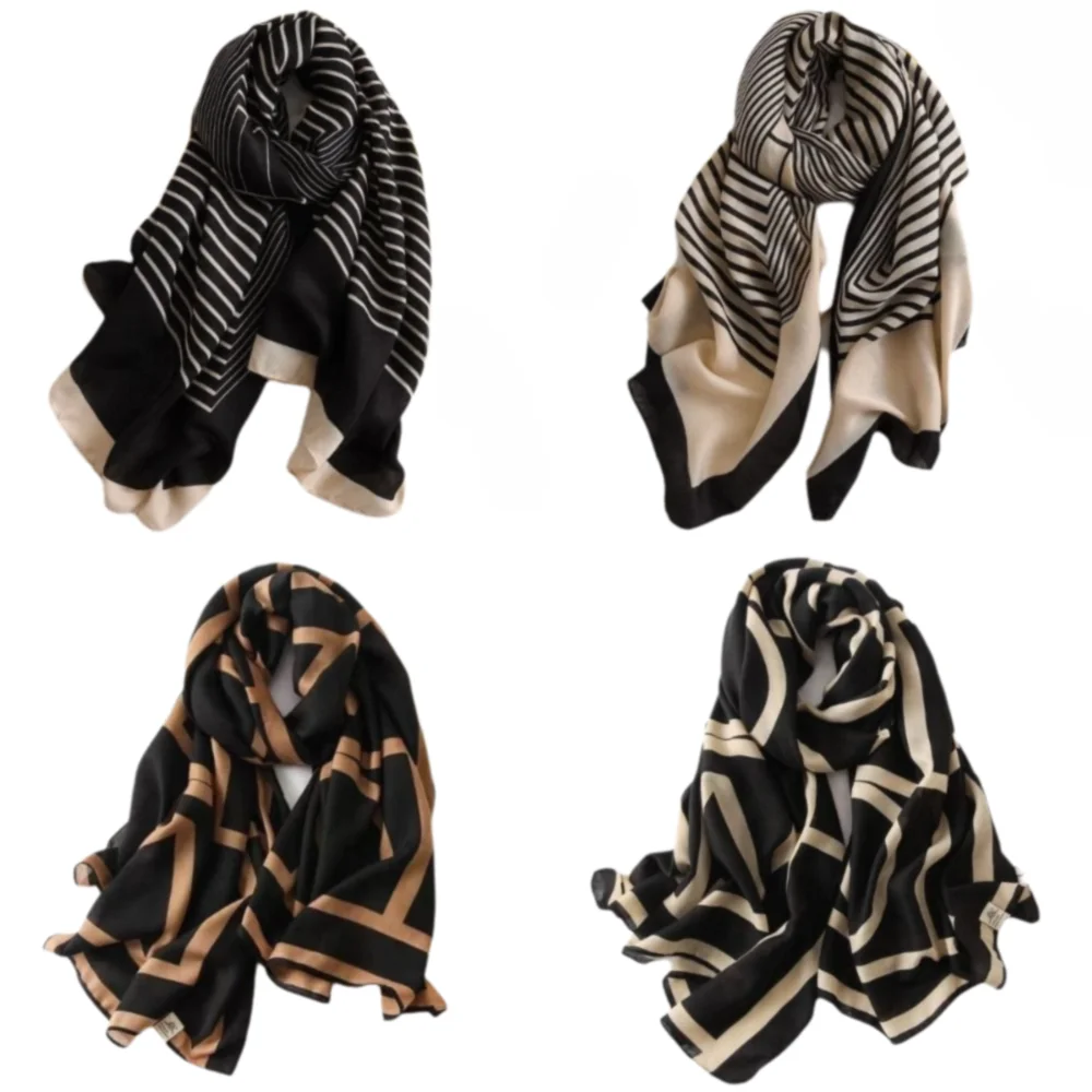 

New ​​Lightweight Women Cotton Scarf​​ Soft Striped ​​Winter Shawl​​ ​​Silky Beach Sunscreen Scarf​​ ​​Outdoor Beach Cover​​