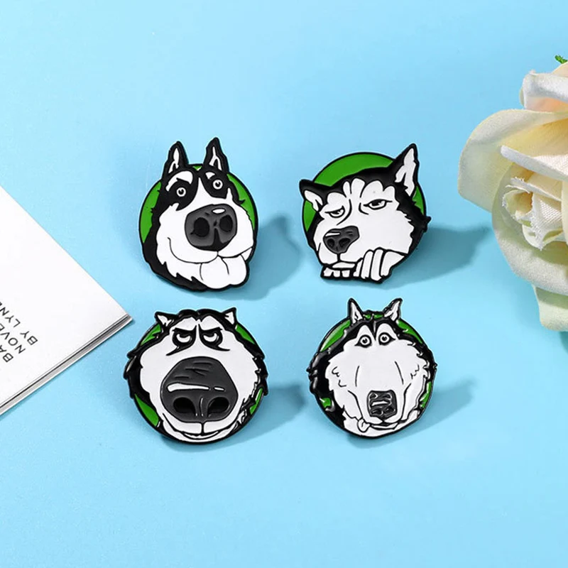 Cute Husky Dog Enamel Brooch Big Nose Black and White Cute Sleepy Pet Dog Cartoon Animal Badge Punk Pin Jewelry Accessories Gift