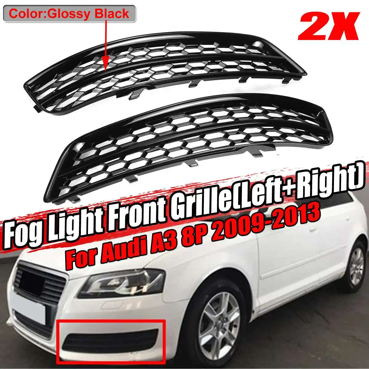 

HONEYCOMB Car Front Bumper Fog Light Grille Grill For Audi A3 8P 2009-2013 8P0807682J 8P0807681AA A3 8P Fog Lamp Grille Grill