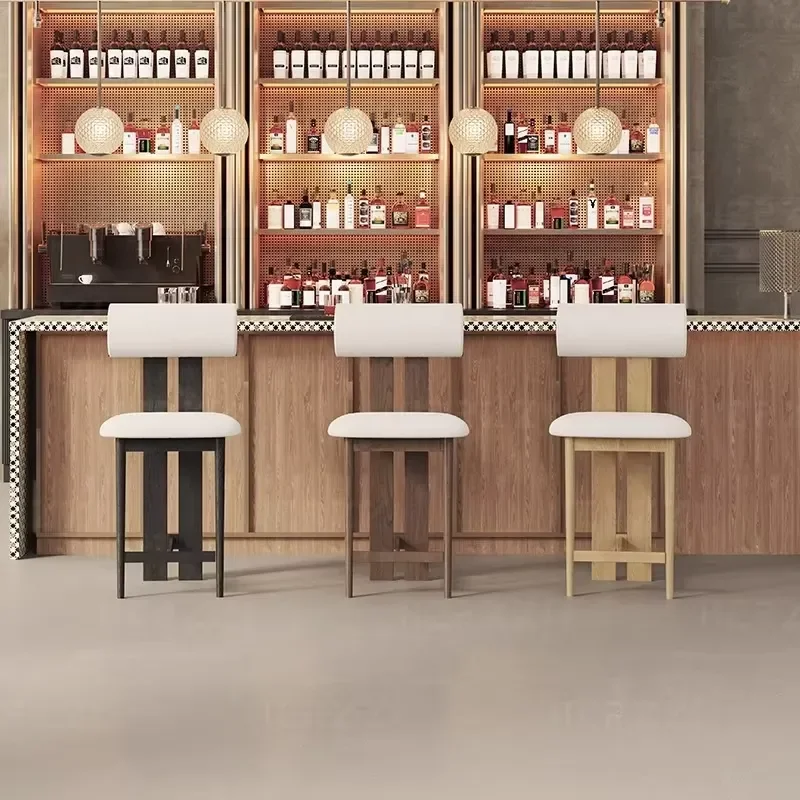 Modern Solid Wood Commercial Bar Stools with Backrest High Stools Durable Design