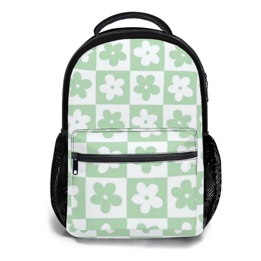 

Light Pastel Green and White Checkered Squares with Flowers Schoolbag For kids Large Capacity Student Backpack 17inch