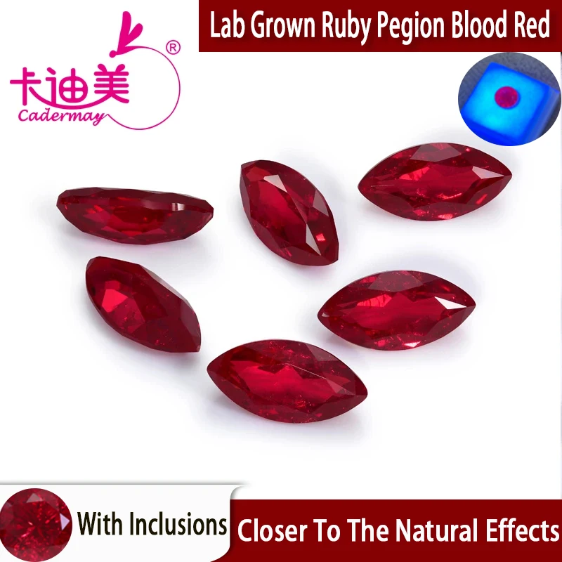 

CADERMAY Marquise Cut Pegion Blood Red Lab Grown Ruby Loose Stone With Inclusion With AGL Certificate For Jewelry Making