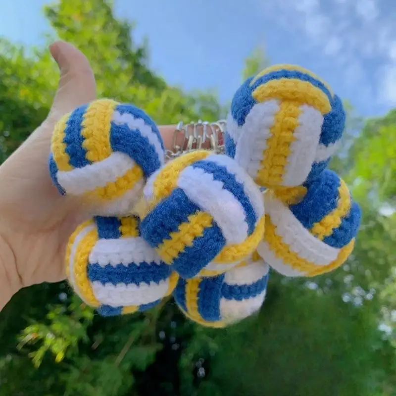 Funny Volleyball Doll Knitted Keychain Kawaii Crochet Keyring Handmade Pendant Fashion Ornament for Car Keys Bag Daily Accessory