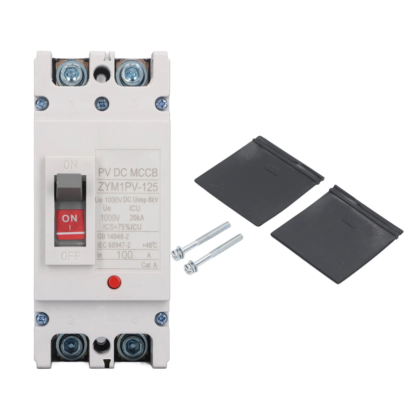 DC Circuit Breaker 2P 100A Flame Retardant Plastic Shell Silver Alloy Contact Short Circuit Protection Switch 1000V