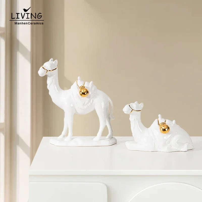 Nordic simple and cute lucky camel ceramic handicrafts animal small ornaments model children's room soft decoration