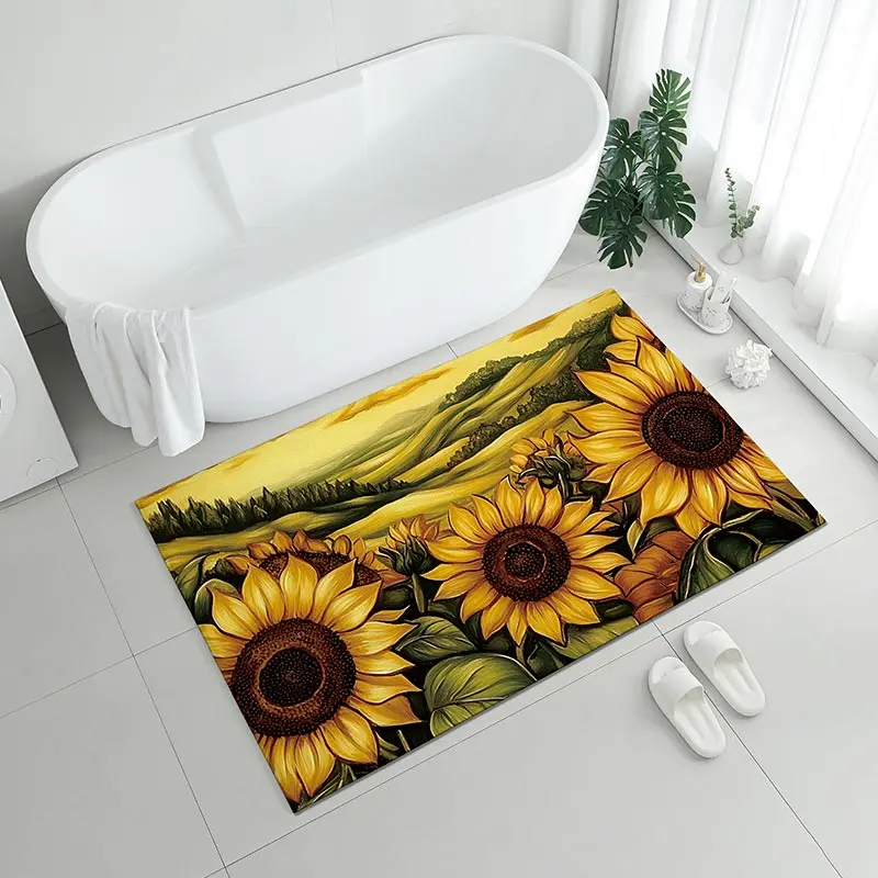 Fashionable Sunflower Printed Carpet - Non slip, Machine Washable Polyester Floor Mat, Suitable for Kitchen, Bedroom, Living Roo