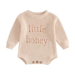 Baby Sweater Romper Long Sleeve Round Neck Letter Embroidery Knit Bodysuit Infant Winter Outfit