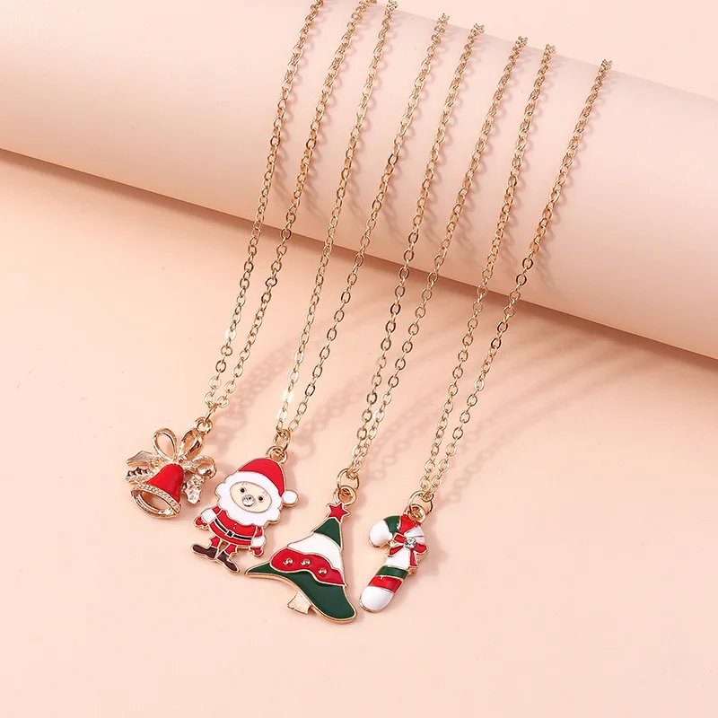 Mode Weihnachts baum Hirsch Santa Claus Glocken Anhänger Halskette für Frauen Mädchen Weihnachten Party Festival Schmuck Zubehör – Detail 14