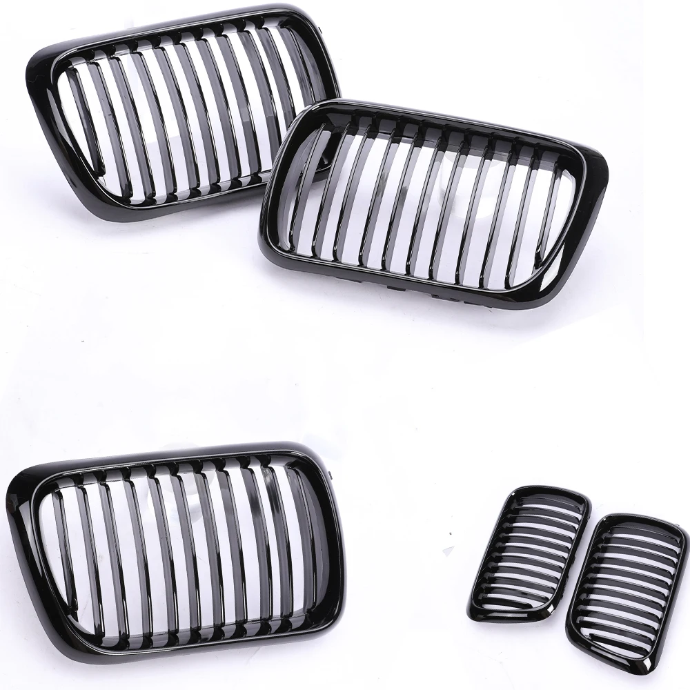 Single Double All Chrome Silver Black Gloss Slat Kidney Grille Grill For BMW 3 Series E36 LCI 1997-1999 316 318 320 Thickened view 5