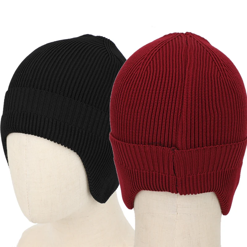 Solid Knitted Hat Winter Imitation Rabbit Fleece Hats Men Women Winter Windproof Warm Earmuff Cap Beanies Earflaps Knitted Hat