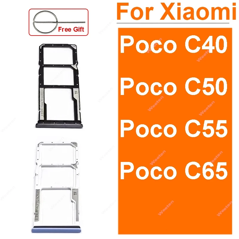 

SIM Card Slot Holder For Xiaomi Poco C40 C50 C55 C65 Sim Card Tray Socket Card Reader Adapter Replacement Repair Parts