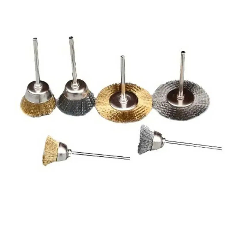 9pcs Steel Wire Brass Brush Rotary Tool Electric Dremel Drill Bit Polishing Grinding Wheel T-shaped Brush Accessories