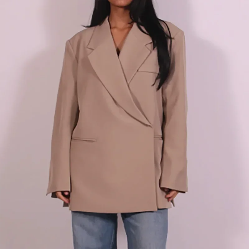 Traje de Blazer Holgado para Mujer, Estilo Casual, Cuello Camisero, Un Botón, Pantalones Cortos de Cintura Alta, Conjunto Formal para Verano/Otoño 2026