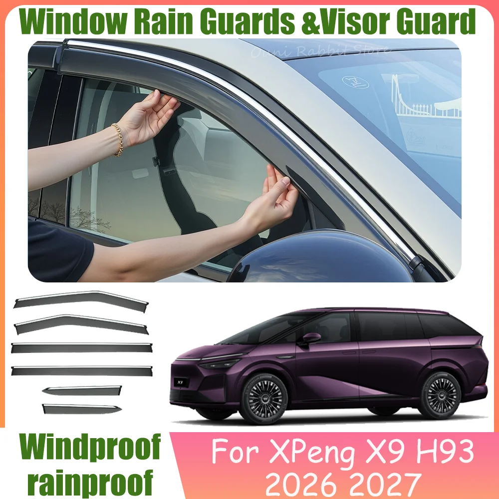 For XPeng X9 H93 2026 2027 Car Window Sunshade Rain Guards Side Window Visor Guard Rain Cover Waterproof Decor Accessories ABS